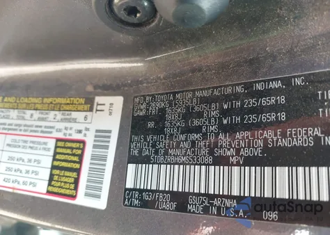 2021 Toyota Highlander Le z USA, uszkodzony, nr VIN 5TDBZRBH6MS533088